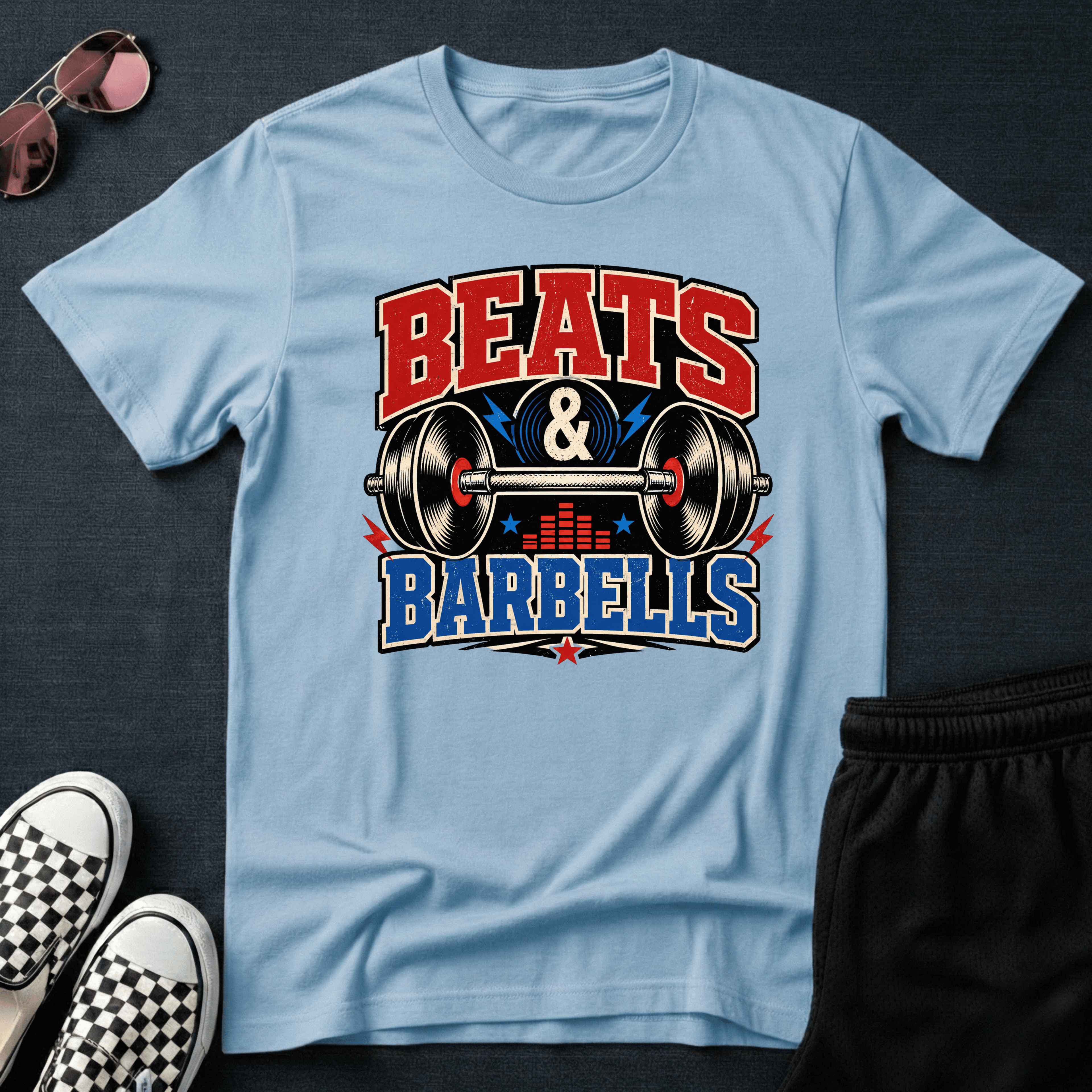 Beats and barbells T-shirt