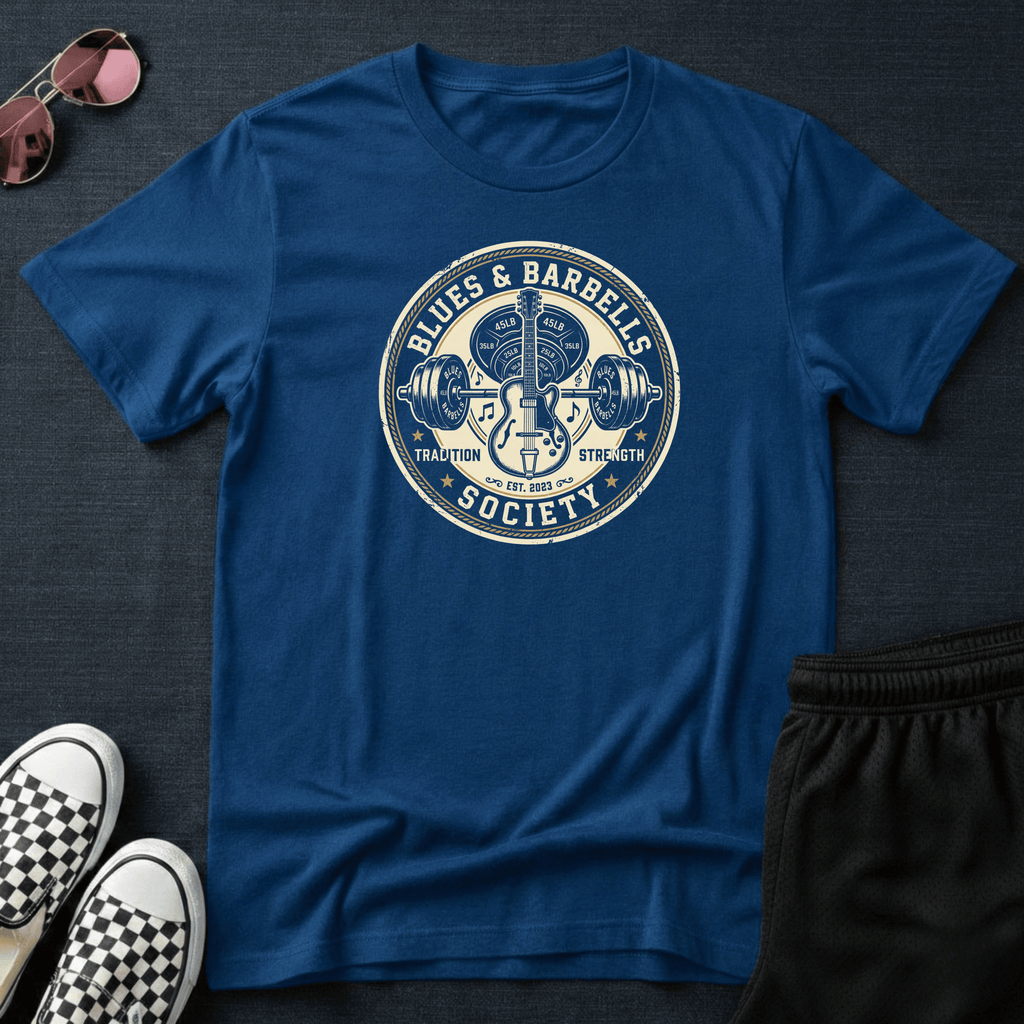 Blues and barbells T-shirt