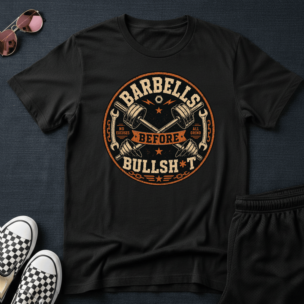 Barbells before bullsh*t T-shirt