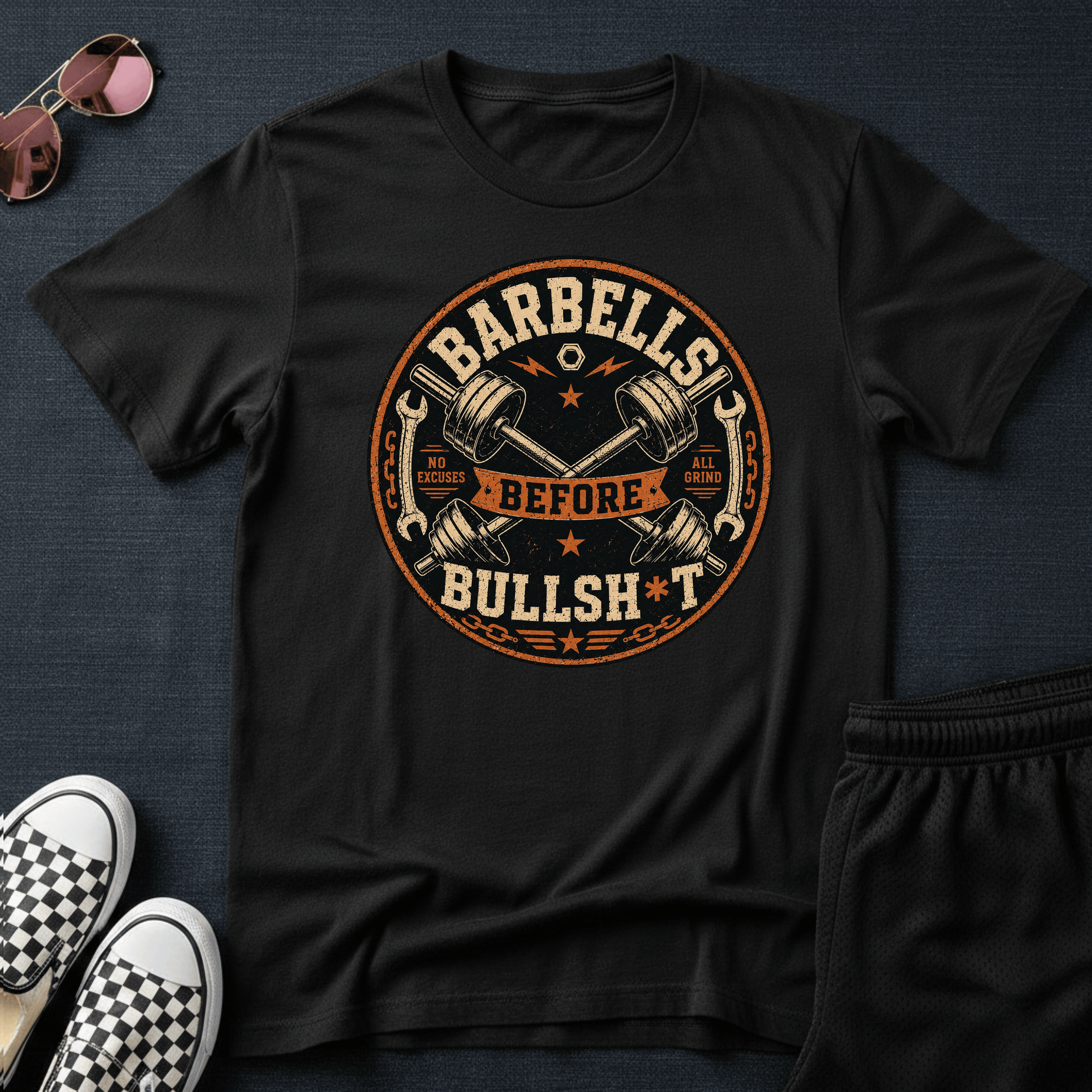 Barbells before bullsh*t T-shirt