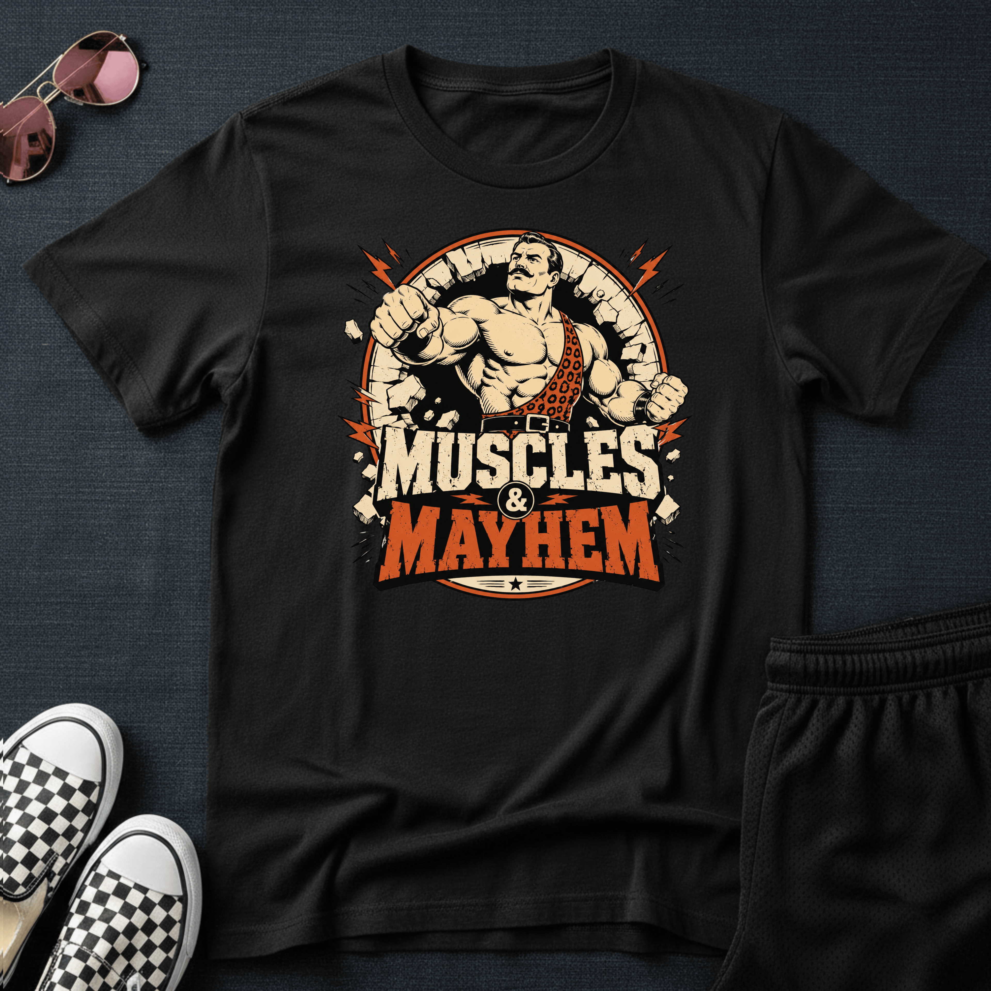 Muscles and mayhem T-shirt