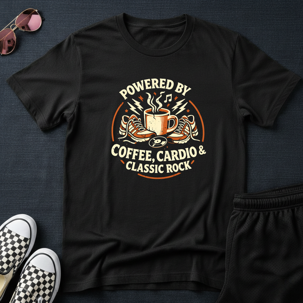 Powered by Coffe, Cardio and classic rock T-Shirt