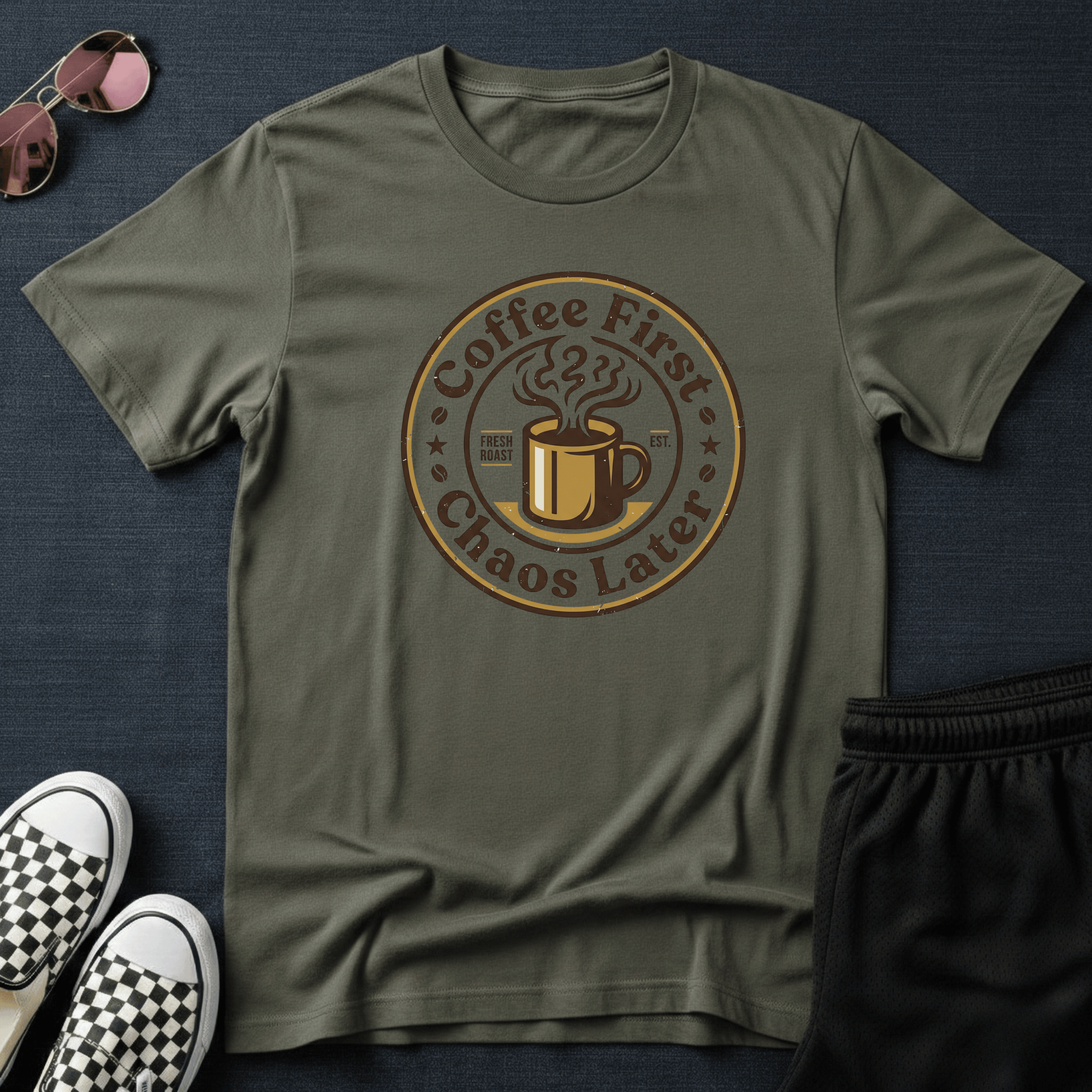 Coffee first, chaos later T-shirt