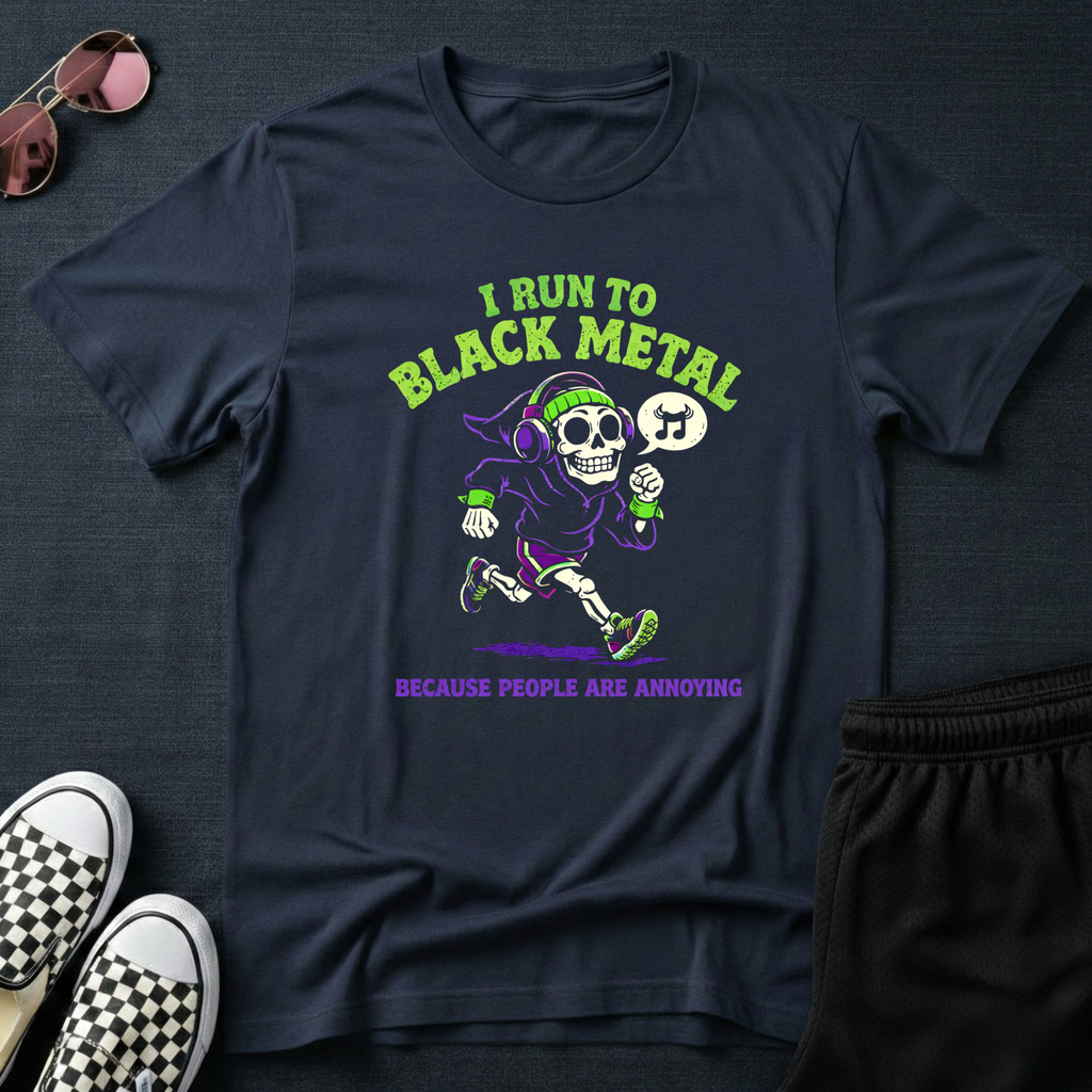 I run to black metal T-Shirt