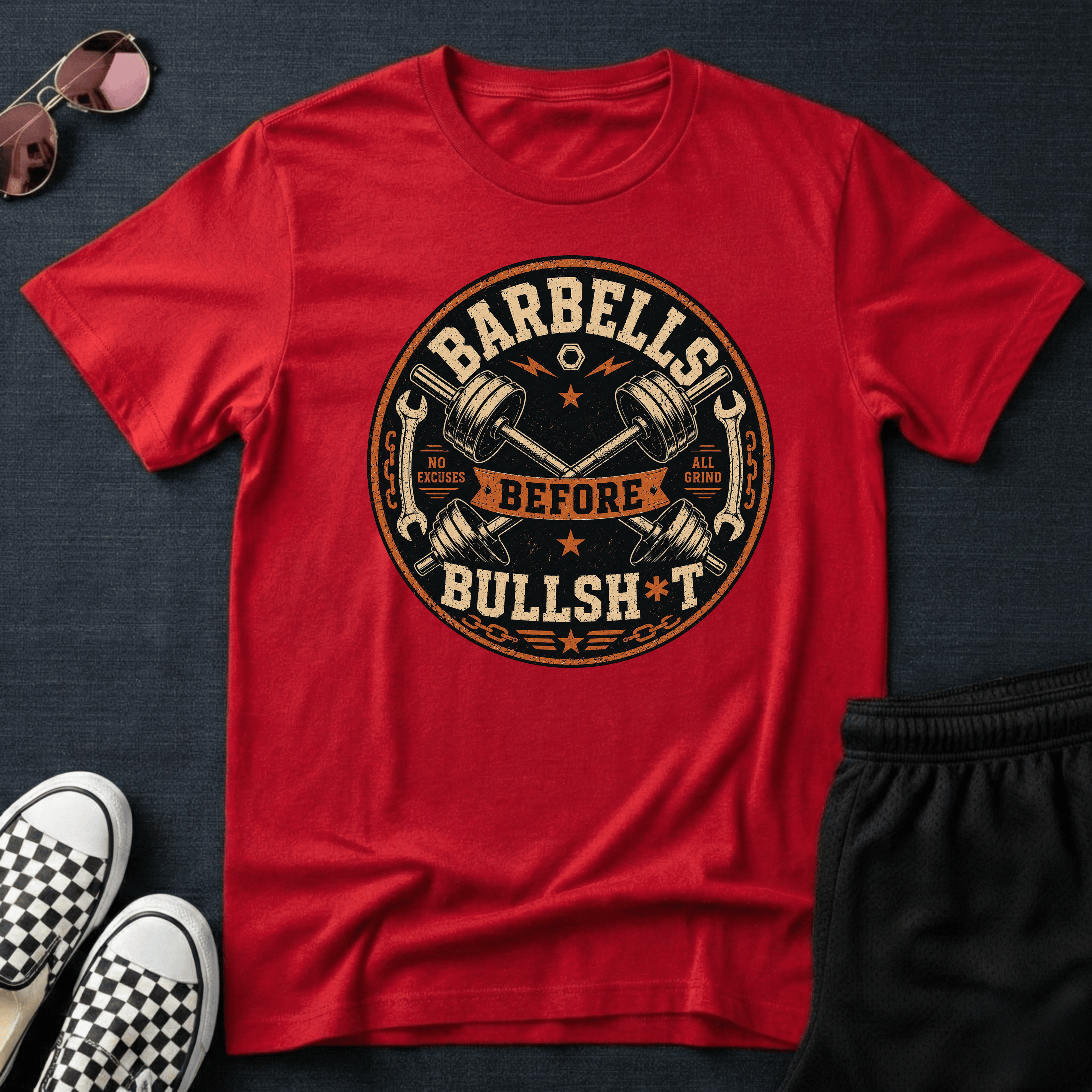Barbells before bullsh*t T-shirt