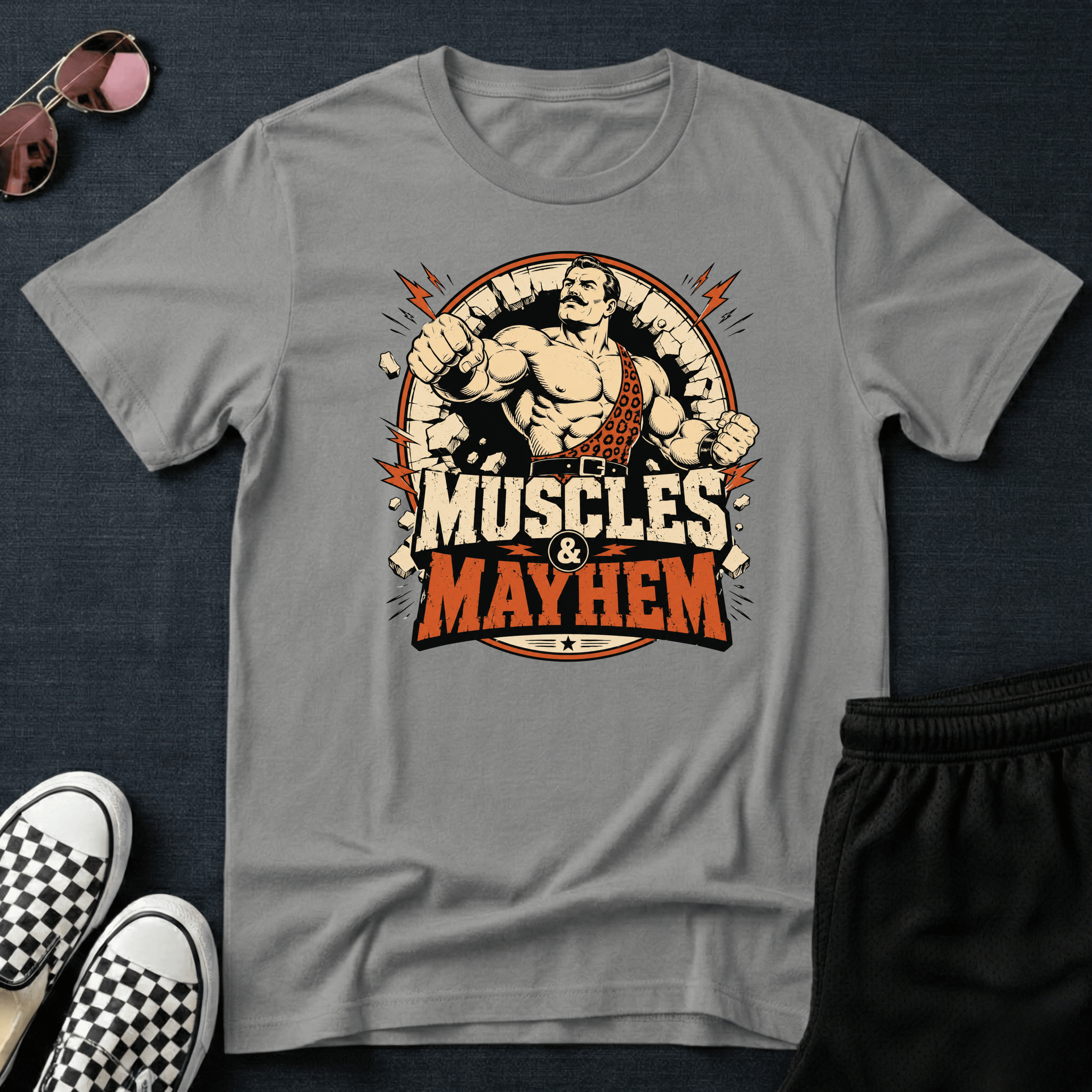 Muscles and mayhem T-shirt