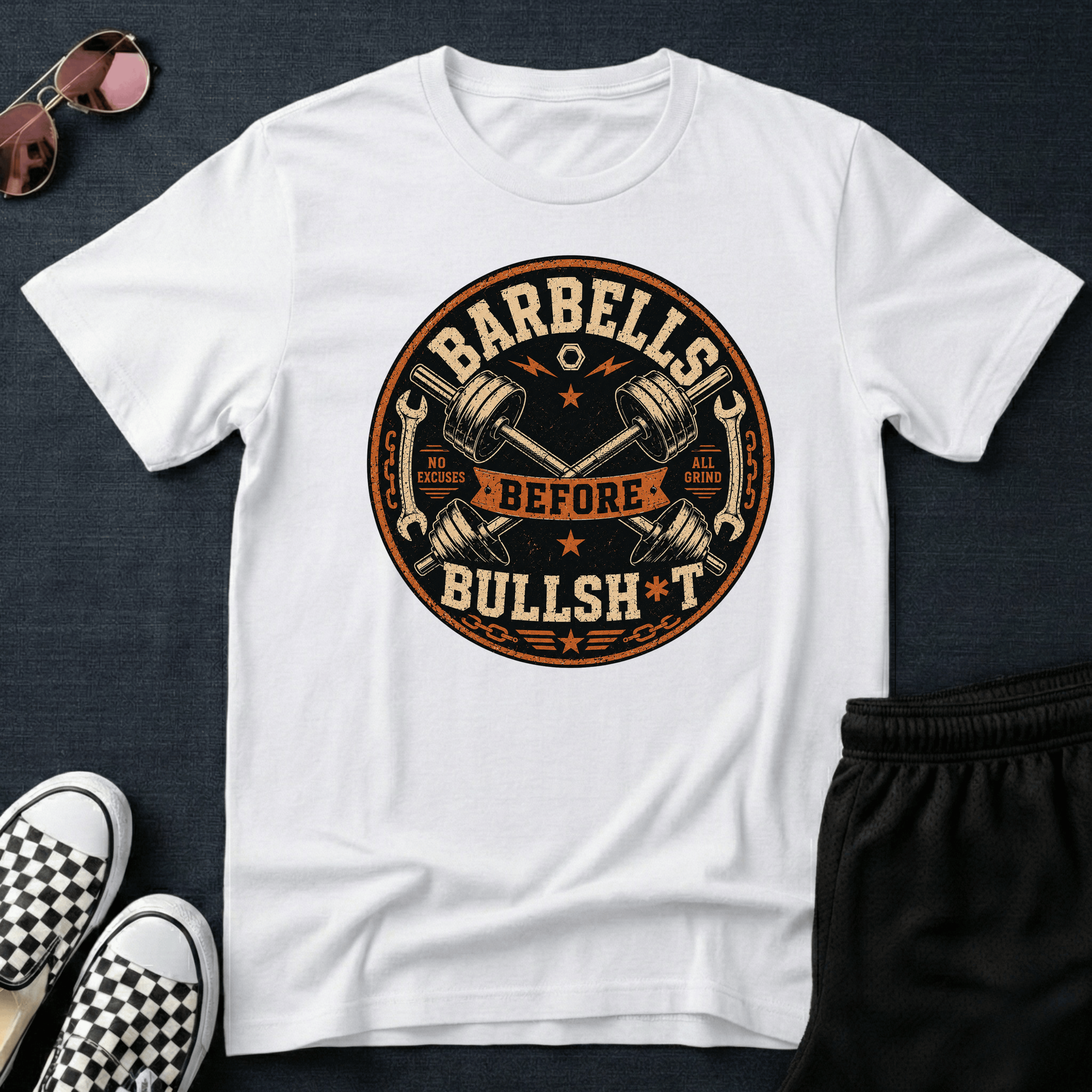 Barbells before bullsh*t T-shirt